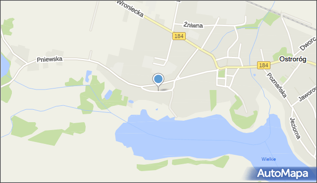 Ostroróg powiat szamotulski, Wodna, mapa Ostroróg powiat szamotulski