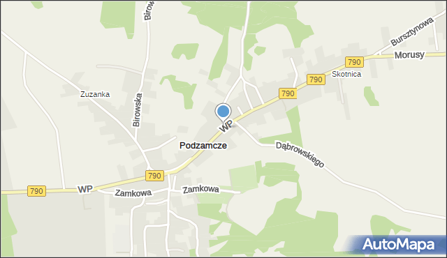 Podzamcze gmina Ogrodzieniec, Wojska Polskiego, mapa Podzamcze gmina Ogrodzieniec