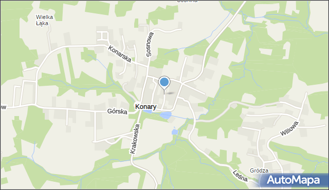 Konary gmina Mogilany, Wrzosowa, mapa Konary gmina Mogilany