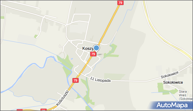 Koszyce powiat proszowicki, Wspólna, mapa Koszyce powiat proszowicki