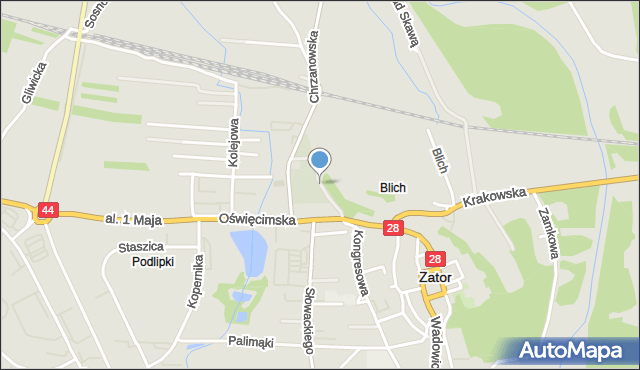 Zator powiat oświęcimski, Wszystkich Świętych, mapa Zator powiat oświęcimski