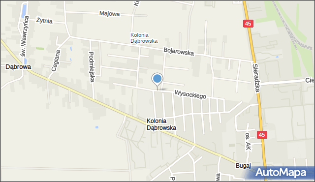 Dąbrowa gmina Wieluń, Wysockiego Józefa, gen., mapa Dąbrowa gmina Wieluń