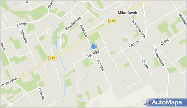 Milanówek, Wysoka, mapa Milanówek