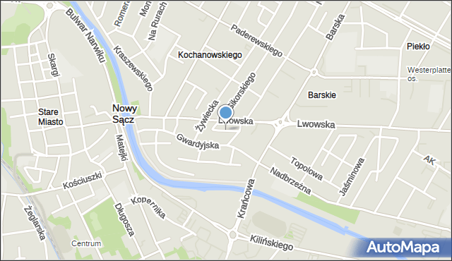 Nowy Sącz, Wybickiego Józefa, gen., mapa Nowego Sącza
