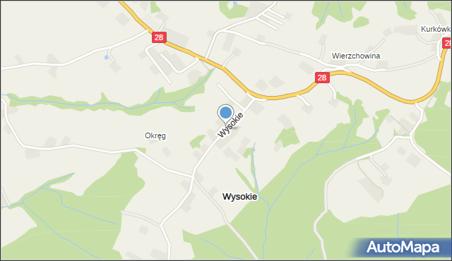 Wysokie gmina Limanowa, Wysokie, mapa Wysokie gmina Limanowa