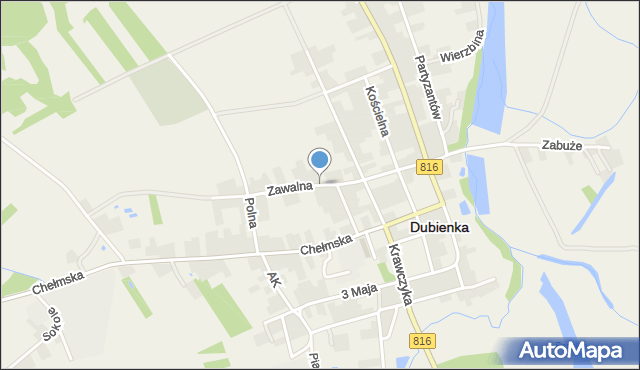 Dubienka, Zawalna, mapa Dubienka