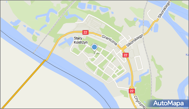 Kostrzyn nad Odrą, Zaułek Kościelny, mapa Kostrzyn nad Odrą
