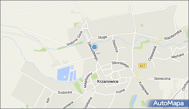 Krzanowice powiat raciborski, Zawadzkiego, mapa Krzanowice powiat raciborski