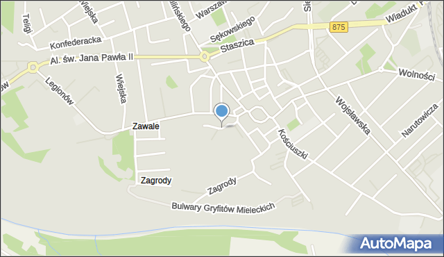 Mielec, Zawale, mapa Mielca