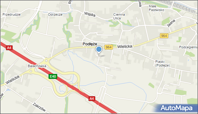 Podłęże gmina Niepołomice, Zakościele, mapa Podłęże gmina Niepołomice