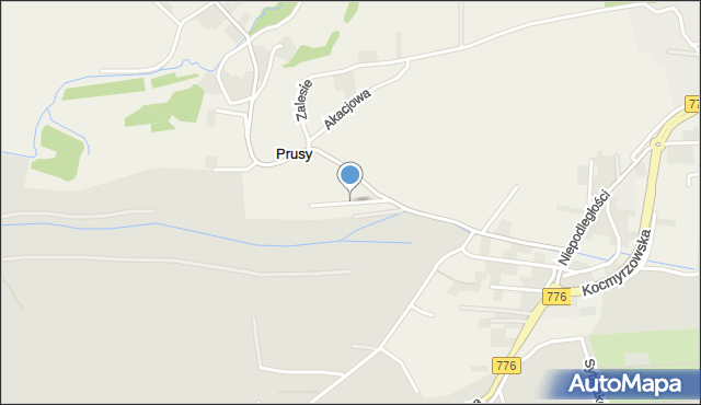 Prusy gmina Kocmyrzów-Luborzyca, Zacisze, mapa Prusy gmina Kocmyrzów-Luborzyca