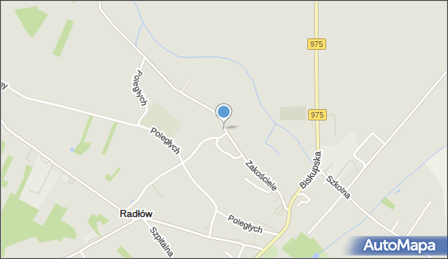 Radłów powiat tarnowski, Zakościele, mapa Radłów powiat tarnowski