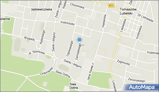 Tomaszów Lubelski, Zamojskiego Tomasza, mapa Tomaszów Lubelski