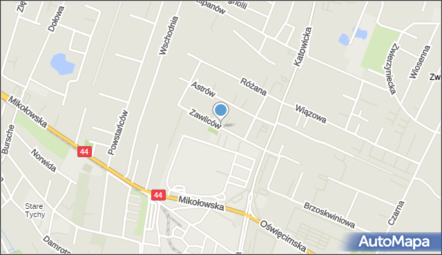 Tychy, Zawilców, mapa Tychów