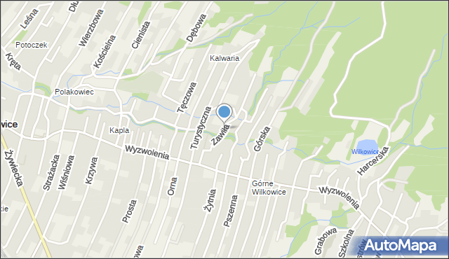 Wilkowice powiat bielski, Zawiła, mapa Wilkowice powiat bielski
