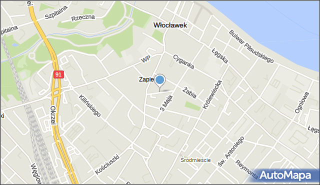 Włocławek, Zapiecek, mapa Włocławka