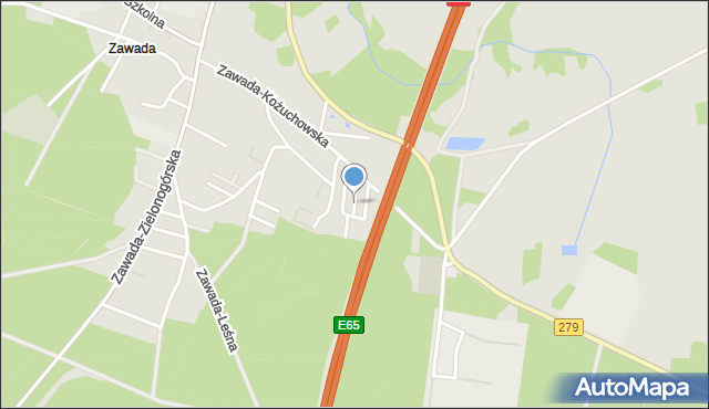 Zielona Góra, Zawada-Słoneczna, mapa Zielona Góra