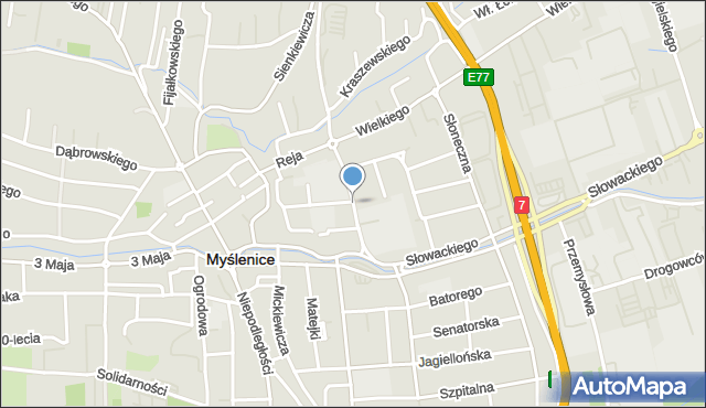 Myślenice, Żeromskiego Stefana, mapa Myślenice