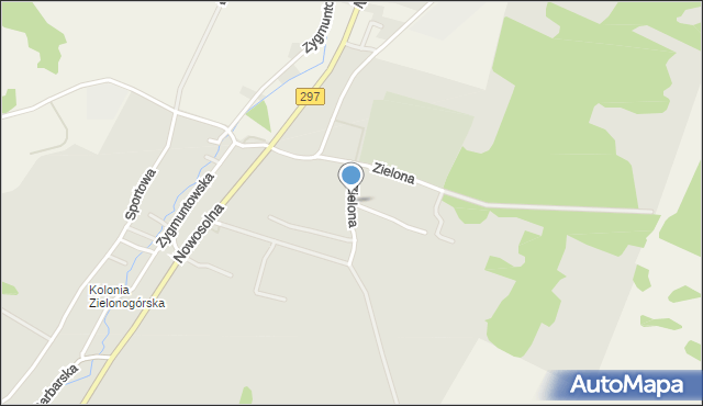 Kożuchów powiat nowosolski, Zielona, mapa Kożuchów powiat nowosolski