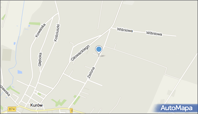 Kurów powiat puławski, Zielona, mapa Kurów powiat puławski