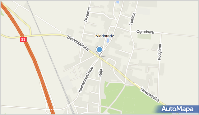 Niedoradz, Zielonogórska, mapa Niedoradz