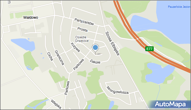 Ostróda, Zielona, mapa Ostróda