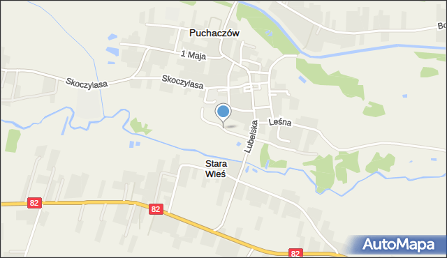 Puchaczów powiat łęczyński, Zielona, mapa Puchaczów powiat łęczyński