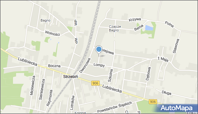 Strzebiń, Zielona, mapa Strzebiń