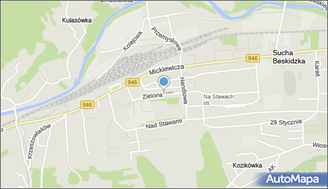 Sucha Beskidzka, Zielona, mapa Sucha Beskidzka