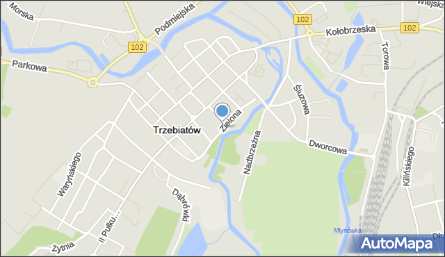 Trzebiatów powiat gryficki, Zielona, mapa Trzebiatów powiat gryficki