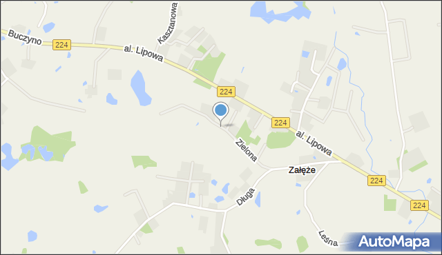 Załęże gmina Przodkowo, Zielona Droga, mapa Załęże gmina Przodkowo