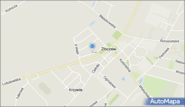 Złoczew, Zielona, mapa Złoczew