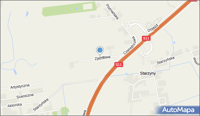 Starzyny gmina Rokietnica, Zjazdowa, mapa Starzyny gmina Rokietnica