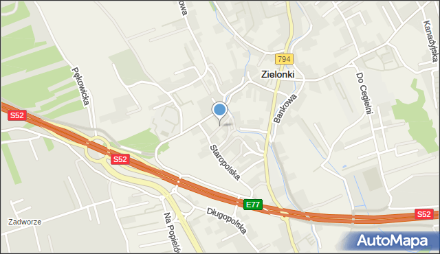 Zielonki powiat krakowski, Zjazdowa, mapa Zielonki powiat krakowski