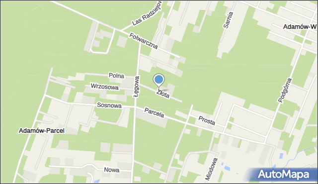 Adamów-Parcel, Złota, mapa Adamów-Parcel