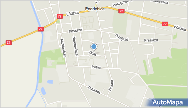 Poddębice, Złota, mapa Poddębice