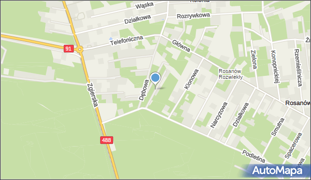 Rosanów, Żołędziowa, mapa Rosanów