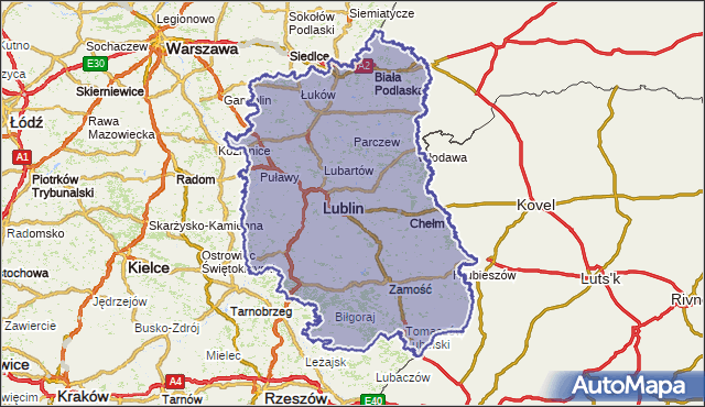 wojewodztwo lubelskie na mapie Targeo