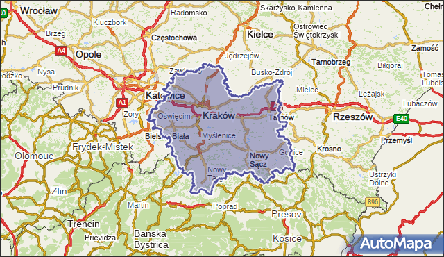 wojewodztwo małopolskie na mapie Targeo