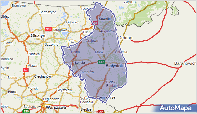 wojewodztwo podlaskie na mapie Targeo