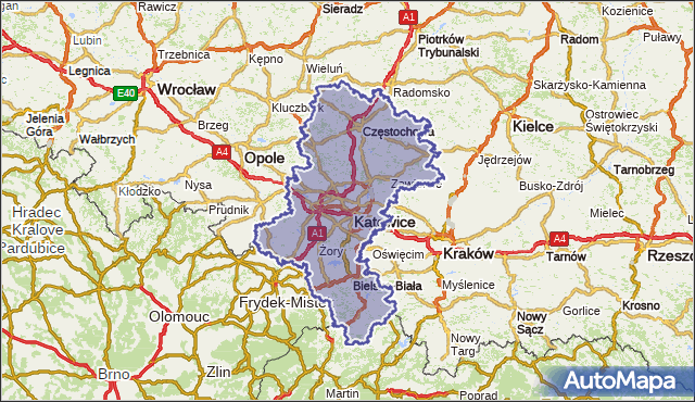 wojewodztwo śląskie na mapie Targeo