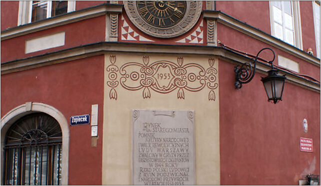 Warszawa, Rynek Starego Miasta, Zegar i tablica pamiątkowa 00-272 - Zdjęcia